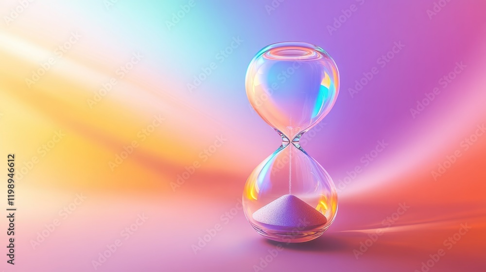 Poster colorful hourglass with flowing sand on a gradient background abstract design with copy space for te