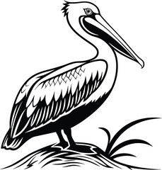 Standing brown Pelican Silhouette - a pelican standing gracefully on a mound featuring intricate feather details a prominent beak