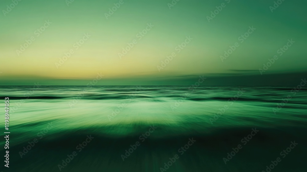 Poster abstract ocean seascape with green tones and smooth waves during twilight showcasing a tranquil atmo