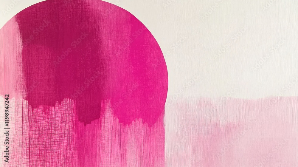 Poster abstract painting featuring pink hues with a large circular element and textured brush strokes on a 