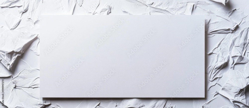 Poster white blank card on crumpled textured paper background with copy space for text or design elements