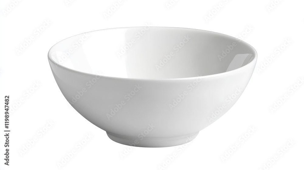 Poster white ceramic bowl with smooth surface and round shape isolated on white background with copy space.