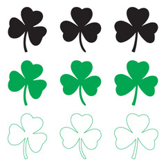 Set of Green Shamrock Clover Leaf Silhouette – St. Patrick’s Day Lucky symbol vector collection, isolated on transparent background