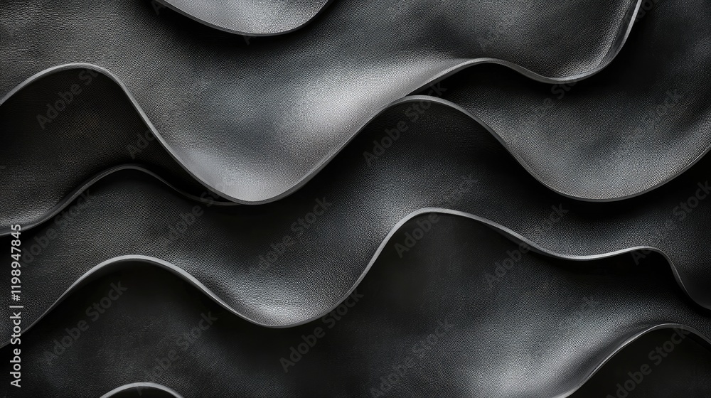 Poster textured black wavy surface background with smooth curves and folds ideal for various design applica