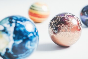 A collection of colorful marbles arranged on a table surface