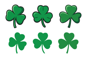 Set of Green Shamrock Clover Leaf in Cartoon and Flat Style – St. Patrick’s Day Lucky symbol vector collection, isolated on transparent background