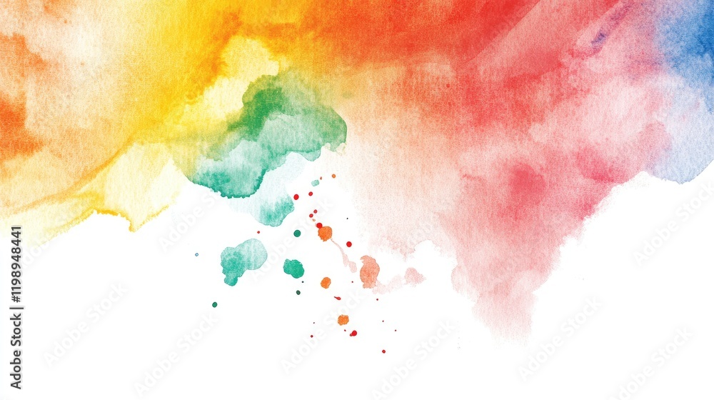 Poster vibrant abstract watercolor splash in red yellow green and blue with soft blending effects and empty