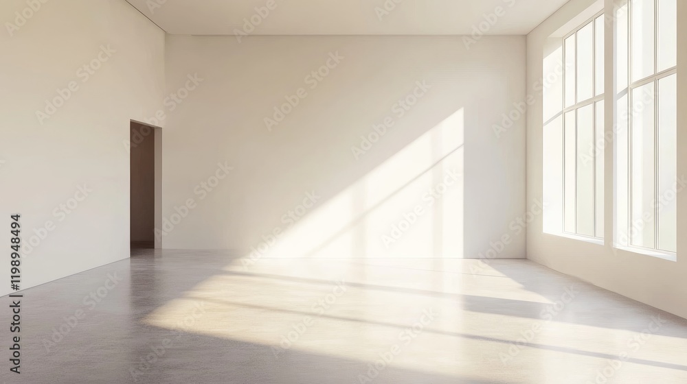 Poster empty spacious interior with large windows allowing natural light to illuminate the room and create 