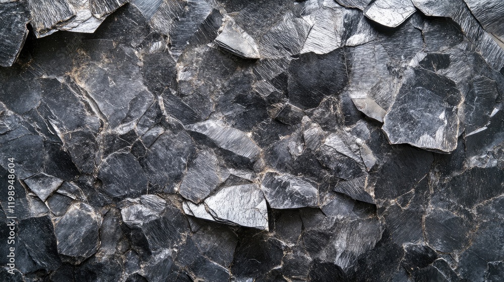Poster black slate stone surface texture with rough fractured pattern and copy space for background design