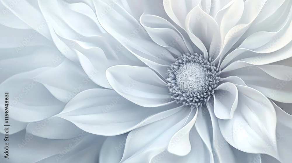 Poster delicate white flower close-up with soft layered petals on a light background featuring ample copy s