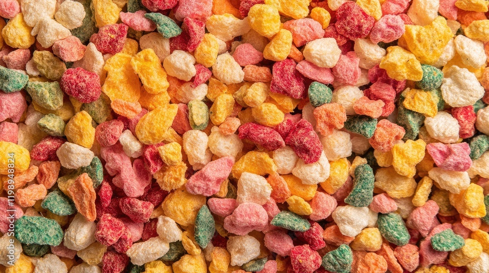 Poster colorful granulated candy pieces background with copy space for text usage in design and advertising