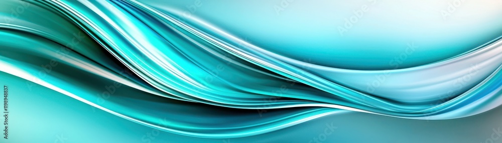 Poster a flowing abstract design featuring smooth waves in shades of blue and teal, creating a serene and c