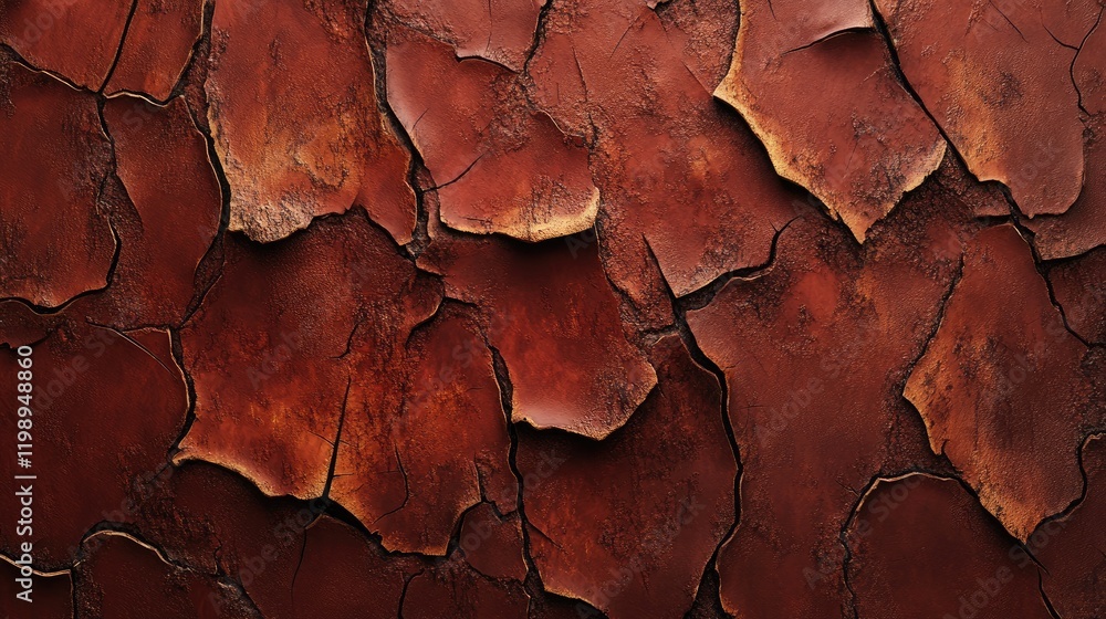 Poster textured cracked red brown leather surface with detailed patterns and copy space for design use.