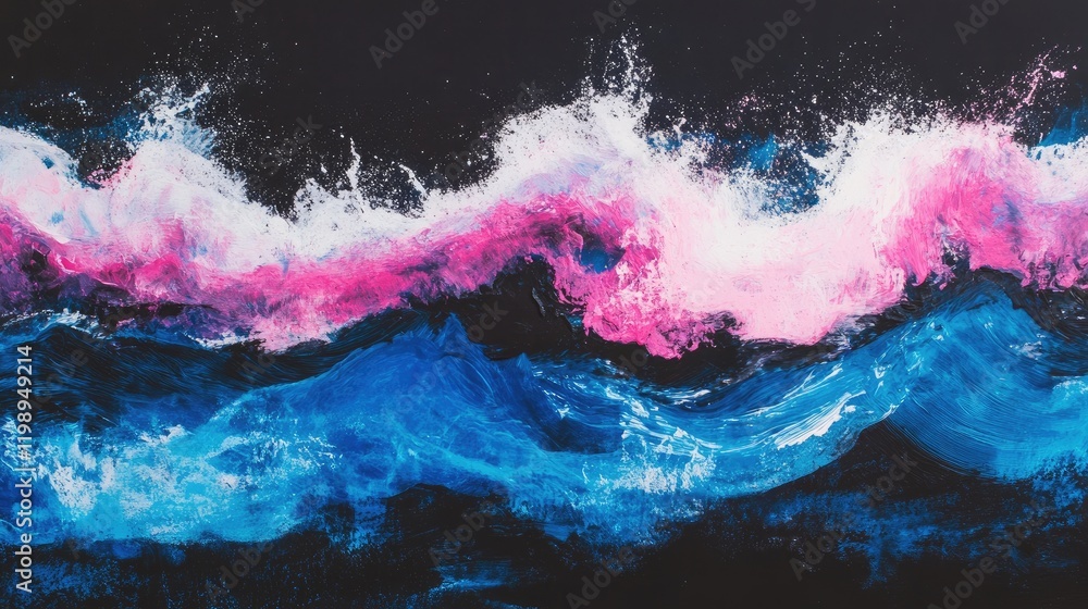 Aufkleber abstract ocean waves in vibrant pink and blue colors on a dark background with ample copy space for 