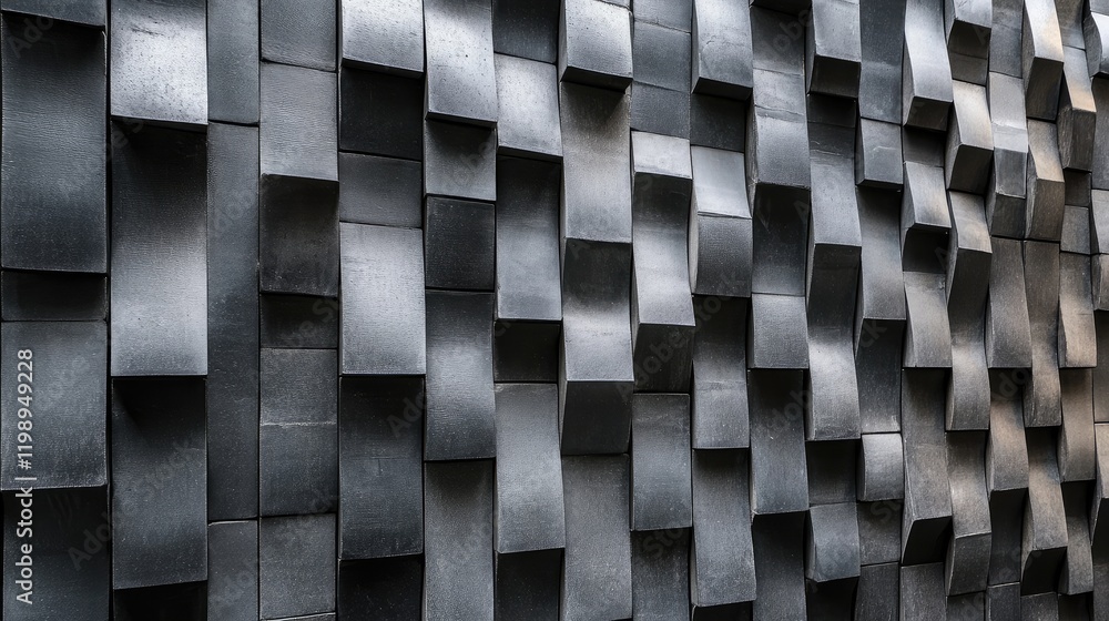 Poster textured wall with three-dimensional geometric shapes in dark tones and varied surfaces creating vis