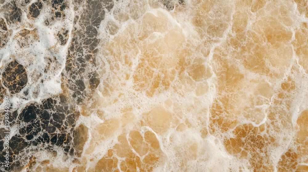 Poster aerial view of ocean waves creating foam patterns with varying colors and textures copy space