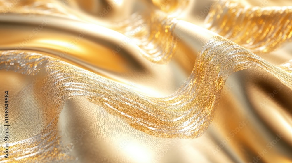 Poster golden fabric texture with smooth flowing waves and a shimmering surface ideal for backgrounds and t