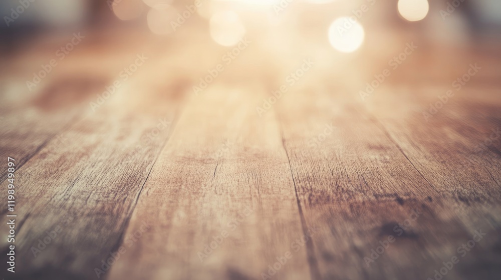Poster wooden surface with bokeh lights in the background and soft focus, ideal for text overlay, copy spac
