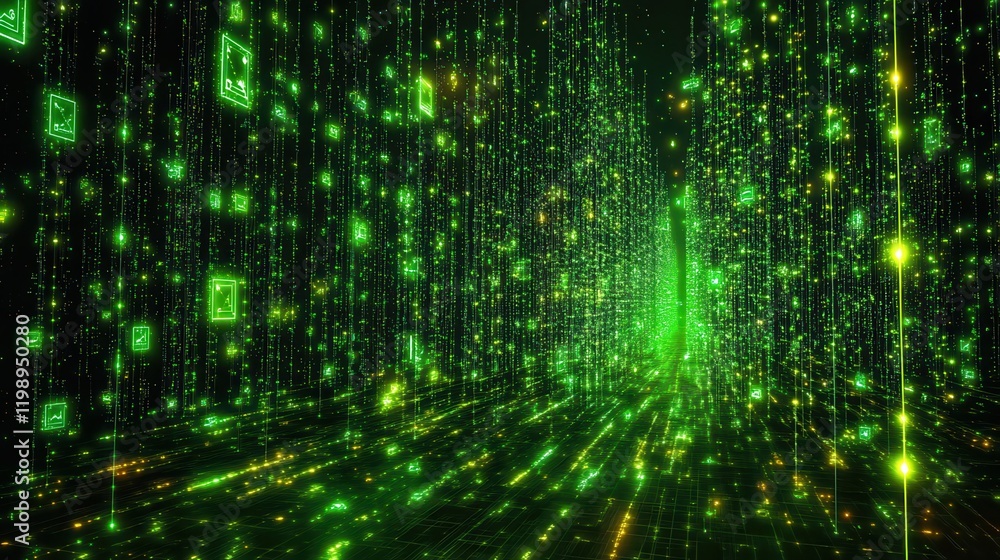 Poster digital abstract technology green data matrix with broad connection concept background wallpaper ai 