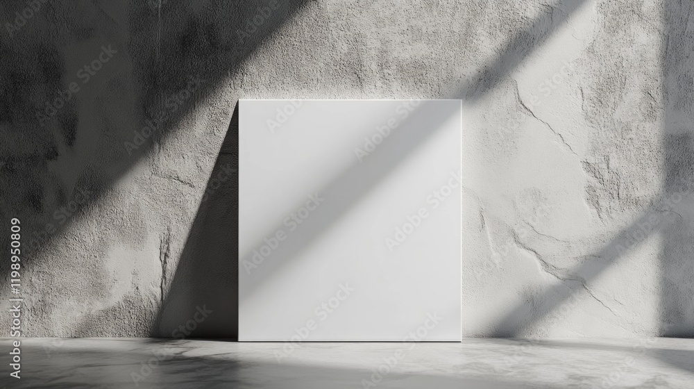 Poster minimalist blank canvas on textured concrete wall with natural light and shadows creating depth and 