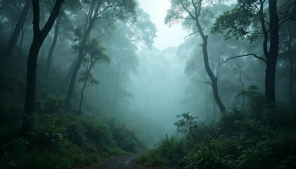 Obraz premium misty morning in the forest