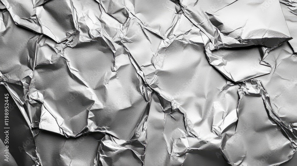 Poster crumpled metallic aluminum foil background with texture details and shadows suitable for various des