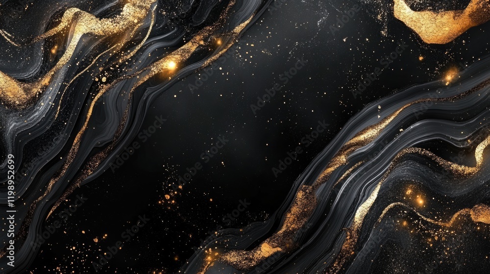 Aufkleber abstract black and gold marble texture background with flowing lines and sparkles suitable for vario
