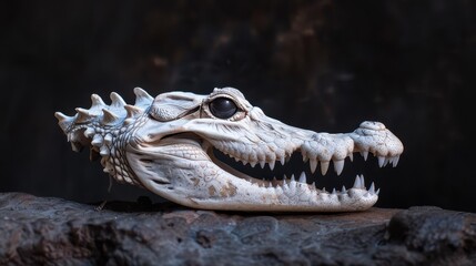 Obraz premium Prominent White Crocodile Skull in High Definition Close-Up Photo.
