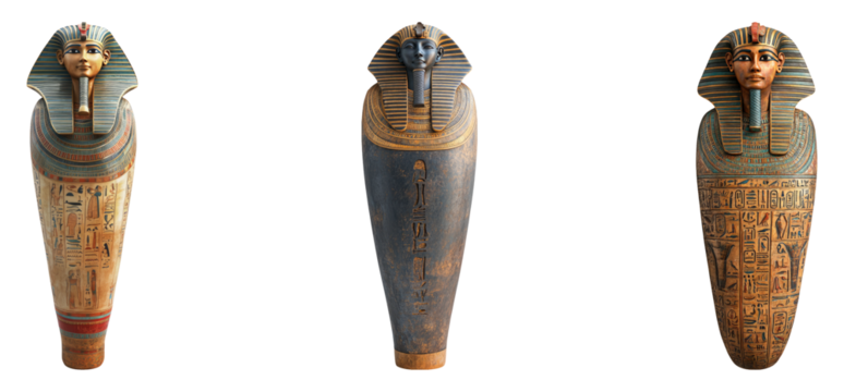 Ancient Egyptian Sarcophagus Collection on Transparent Background