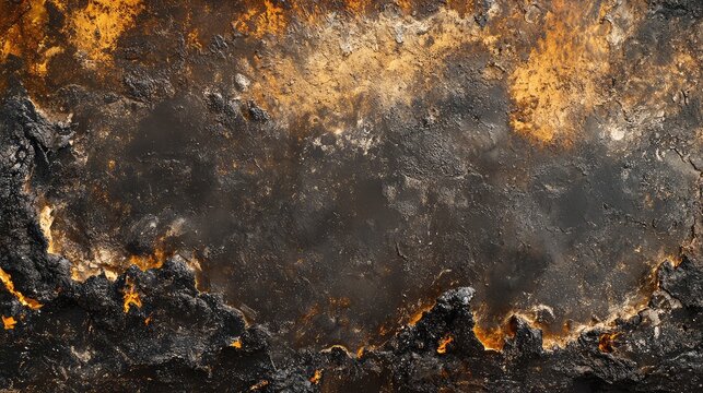 Textured burned surface with charred edges and a gradient of dark gray to orange, captured in a close-up perspective for potential text overlay.