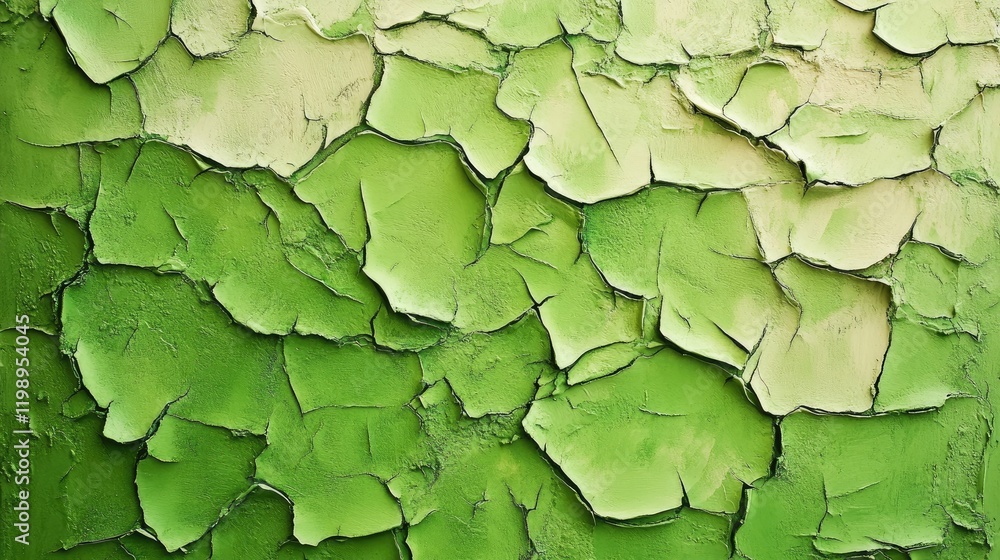 Poster green peeling paint texture on surface with variations in shades and copy space for design applicati
