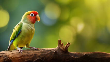 Agapornis bird lover colorful  on branch. Colorful bird perched on a branch in a natural setting.