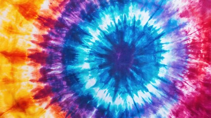 Vibrant tie dye swirl pattern in bright orange blue purple and red tones on cotton fabric for decor fashion backdrop horizontal abstract design