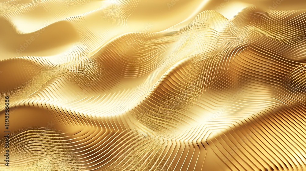 Poster abstract golden background with wavy lines and dots.