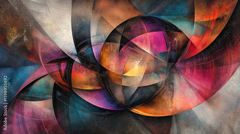 Poster abstract colorful geometric background with intersecting shapes and gradients suitable for modern ar