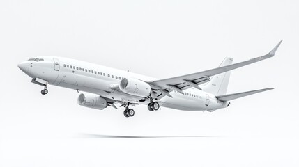 White Commercial Airplane Taking Off Against Minimalist Background