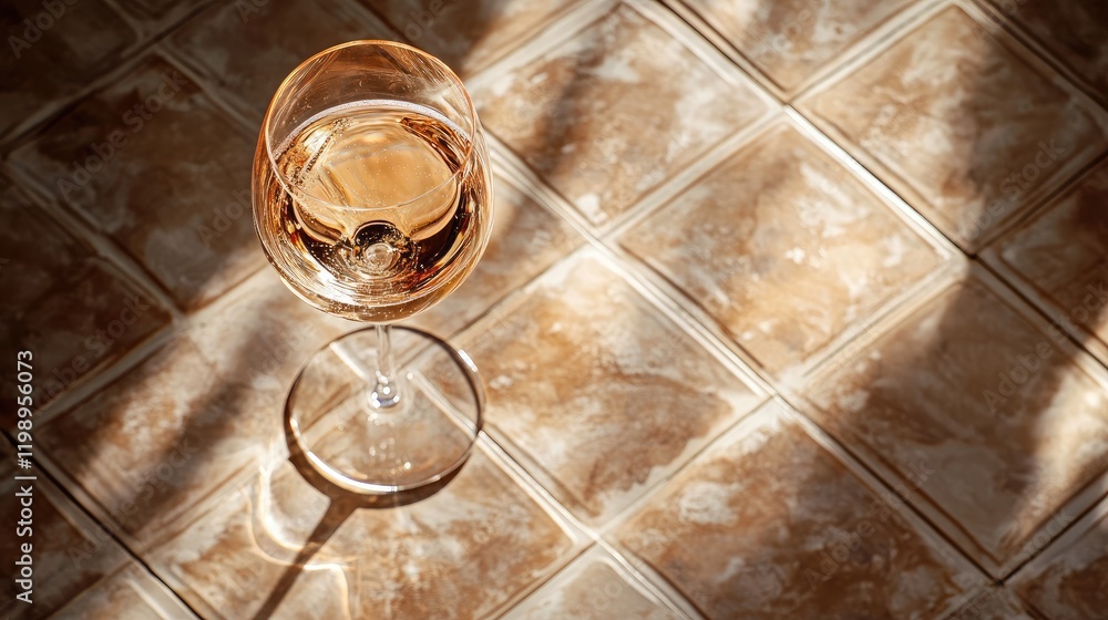 Poster elegant champagne glass on textured brown floor with soft shadows ideal for festive backgrounds and 