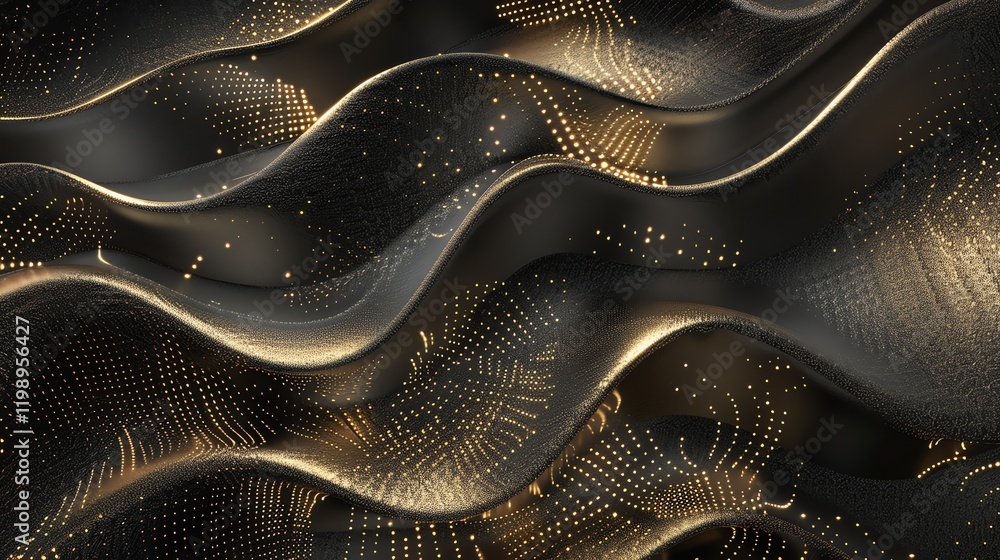 Poster abstract background of smooth, flowing, black waves with a subtle textured surface.