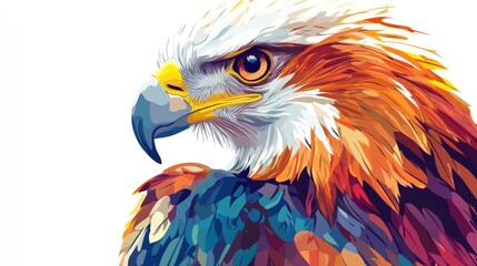 Fototapeta premium Colorful vector illustration of a majestic eagle with detailed feathers set against a white background with ample Copy Space.