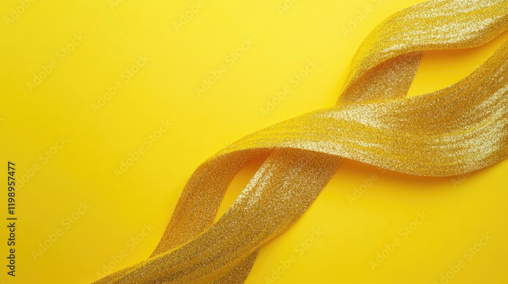 Poster golden glitter streamer on vibrant yellow background with copy space for text in a festive celebrati
