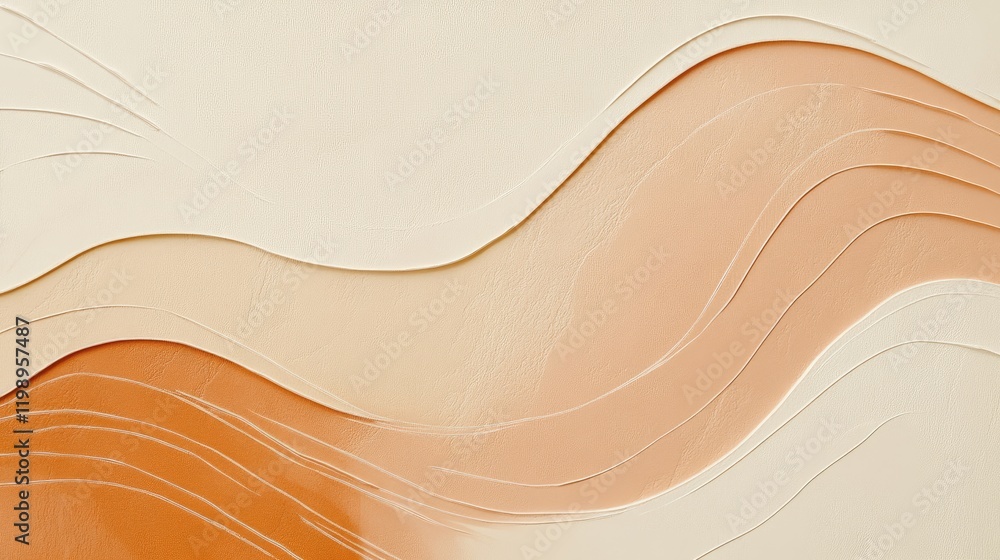 Poster abstract texture background with flowing lines in warm beige and peach tones featuring copy space fo