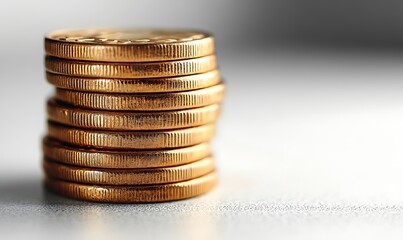 A stack of gold coins on a white surface.