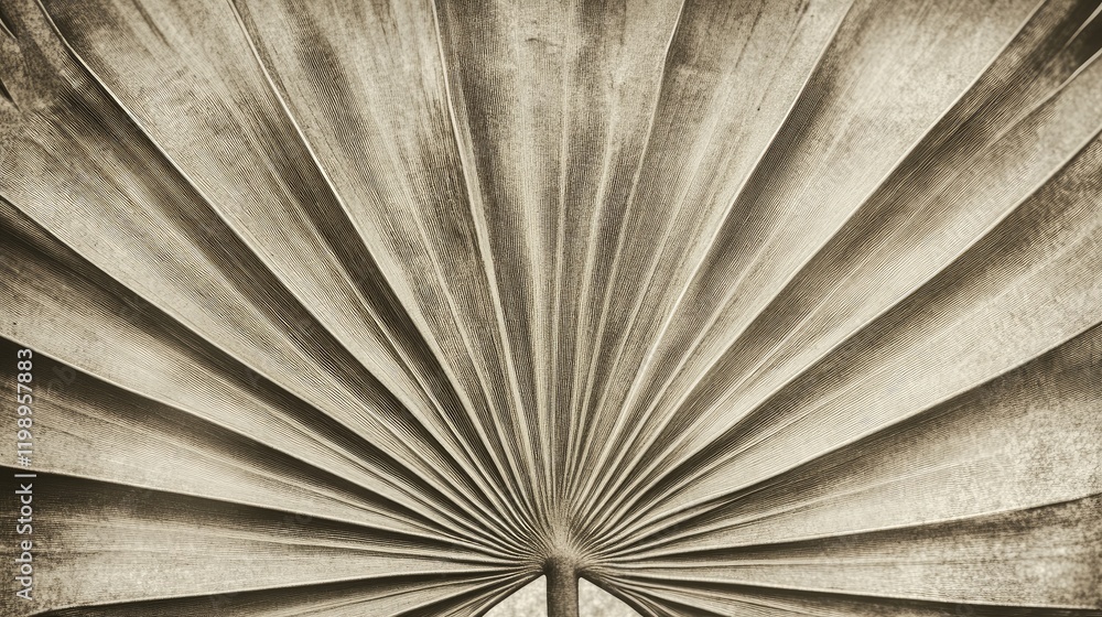 Poster Textured close-up of palm frond pattern in monochrome with radial lines and copy space for text usage