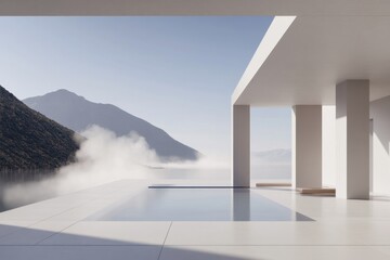 Fototapeta premium Modern minimalist architecture with mountain view