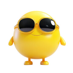Cheerful yellow emoji character wearing sunglasses, radiating positivity and fun.