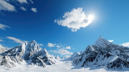 Obraz premium Snowy Mountain Peaks under a Blue Sky
