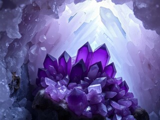 Sparkling crystals in crystal caverns amidst quartz and gemstones