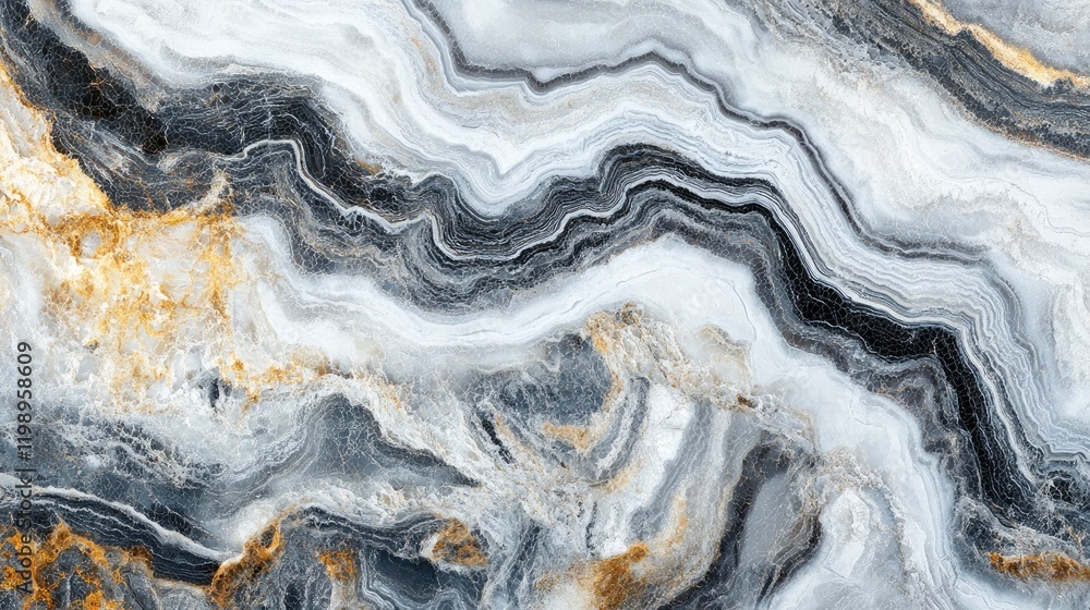 Poster abstract marble texture background in black white and gold with flowing patterns and copy space for 