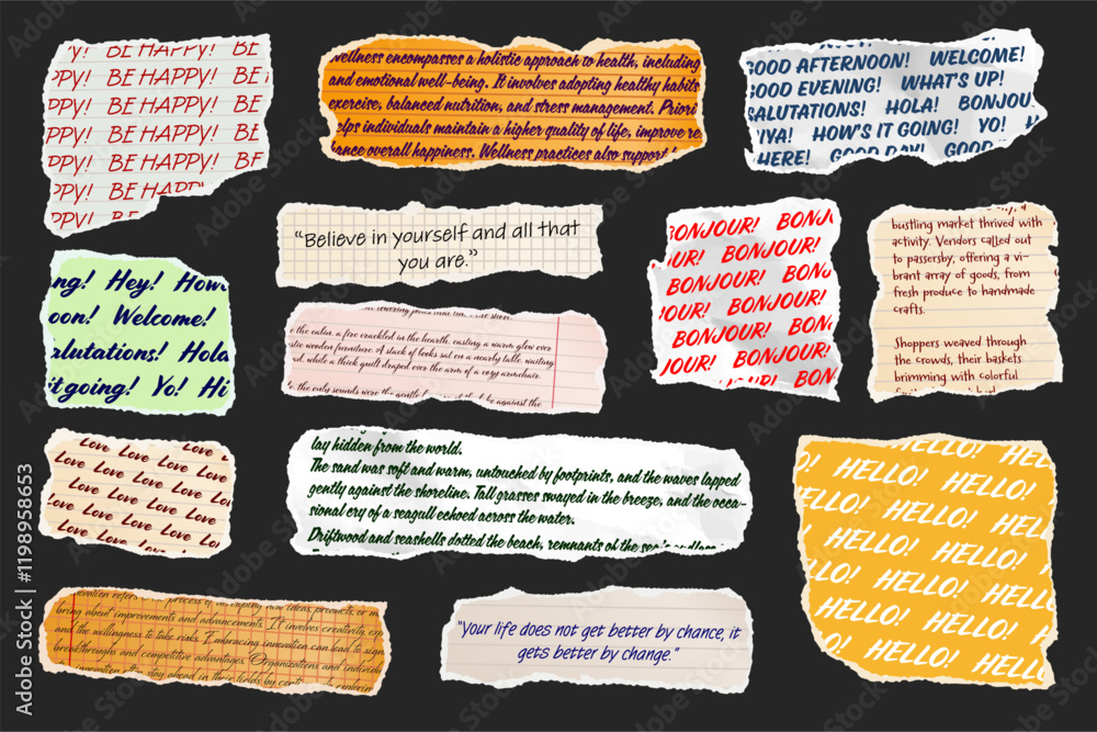 Canvas Prints ripped paper strips with handwritten text. realistic crumpled paper scraps with torn edges. shreds o