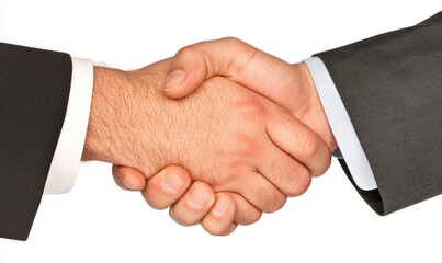 Two business professionals shaking hands in agreement.